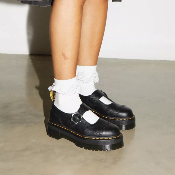 DR MARTENS BLACK ADDINA FLOWER BUCKLE LEATHER PLATFORM SHOES 9USW 7Uk /41EU - Picture 3 of 8